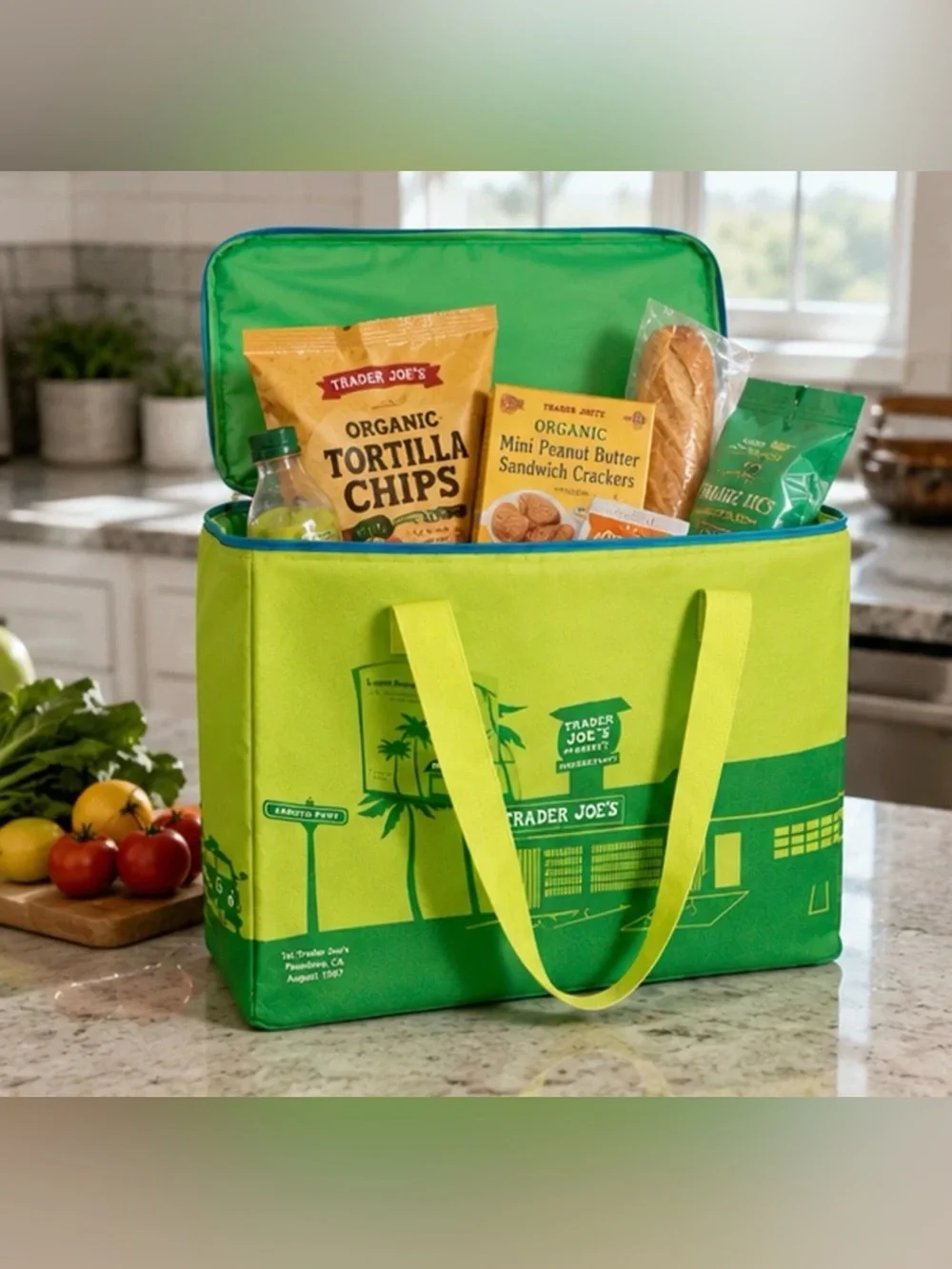 Trader Joe's 8 Gallons Reusable  Bag Cooler Large Insulated Tote Lime Green